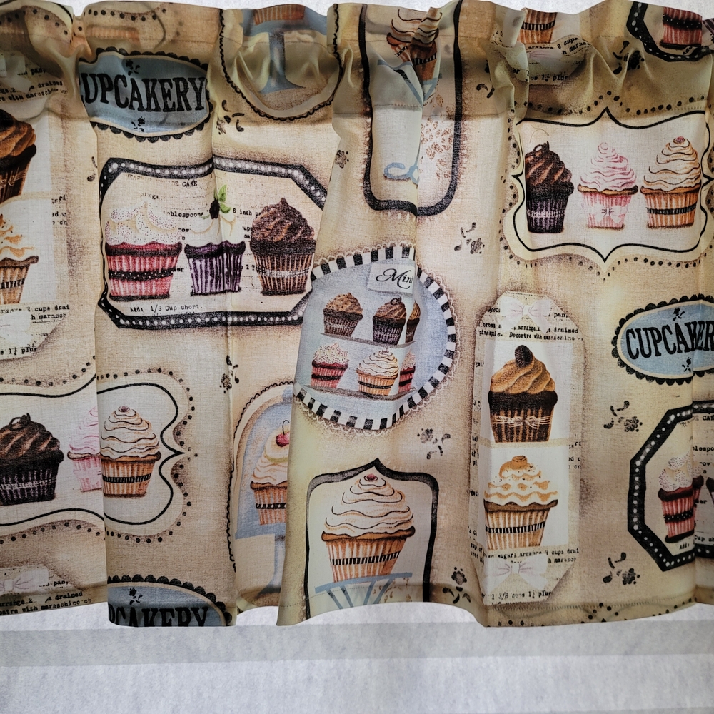 Cupcake Print Kitchen Window Valance 100% Cotton